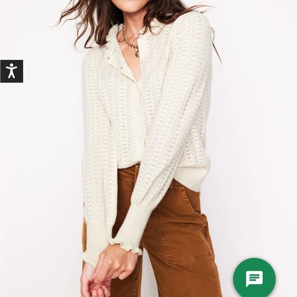Boden Sweaters - BODEN Tia Pointelle Frilled Cardigan Warm Ivory Sweater High Neck Sz M NEW